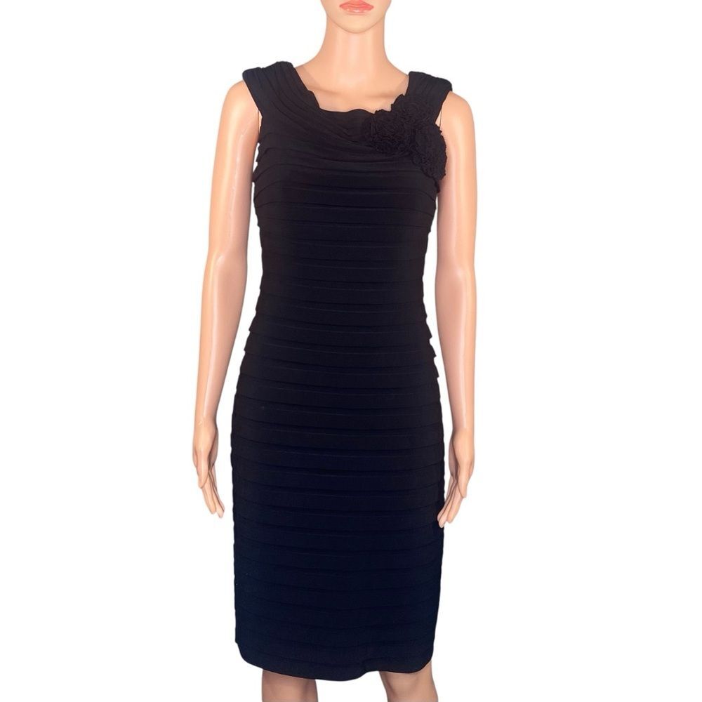 Adrianna Papell Little Black Dress Sleeveless Formal Party SZ 4 Ruffle Detail